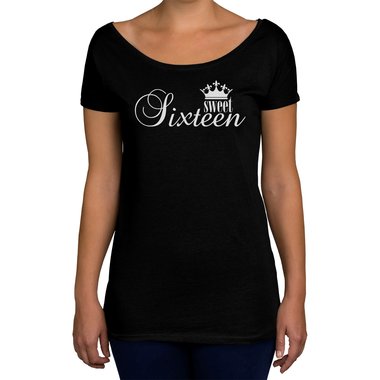 Damen T-Shirt U-Boot-Ausschnitt - Sweet Sixteen weiss-schwarz XL
