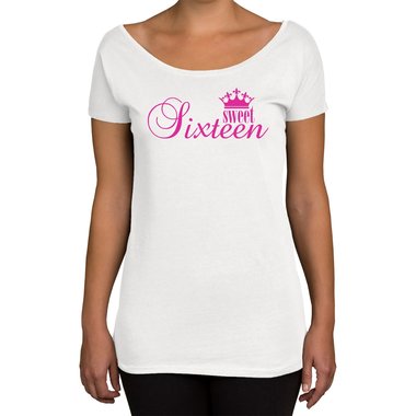 Damen T-Shirt U-Boot-Ausschnitt - Sweet Sixteen weiss-schwarz XL