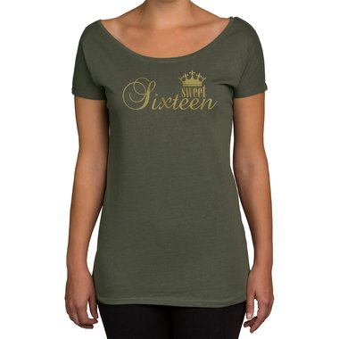 Damen T-Shirt U-Boot-Ausschnitt - Sweet Sixteen weiss-schwarz XL