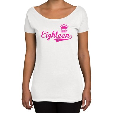Damen T-Shirt U-Boot-Ausschnitt - Finally Eighteen oliv-fuchsia XS