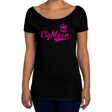 Damen T-Shirt U-Boot-Ausschnitt - Finally Eighteen oliv-fuchsia XS
