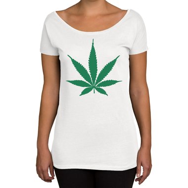Damen T-Shirt U-Boot-Ausschnitt - Hanfblatt weiss-grn XL