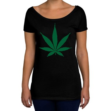 Damen T-Shirt U-Boot-Ausschnitt - Hanfblatt weiss-grn XL