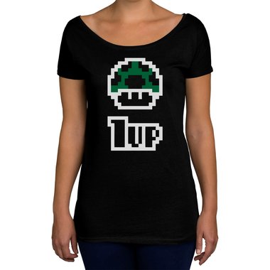 Damen T-Shirt U-Boot-Ausschnitt - Super Mario - 1 Up oliv-schwarz XS
