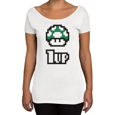 Damen T-Shirt U-Boot-Ausschnitt - Super Mario - 1 Up oliv-schwarz XS