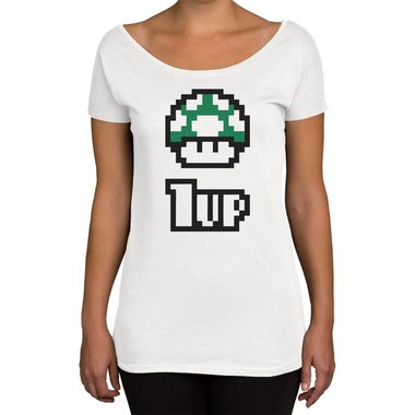 Damen T-Shirt U-Boot-Ausschnitt - Super Mario - 1 Up weiss-schwarz XL
