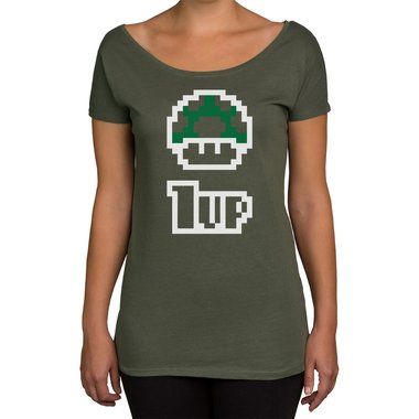 Damen T-Shirt U-Boot-Ausschnitt - Super Mario - 1 Up weiss-schwarz XL
