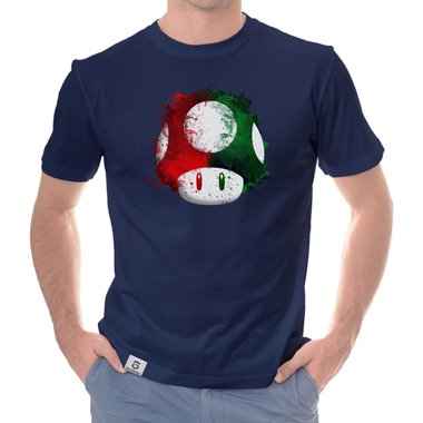 Herren T-Shirt - Super Mario - Pilz dunkelblau-rot S