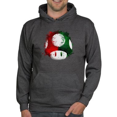 Herren Hoodie - Super Mario - Pilz dunkelgrau-rot XS