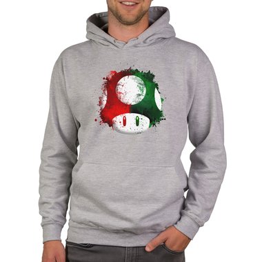 Herren Hoodie - Super Mario - Pilz dunkelgrau-rot XS