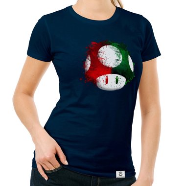 Damen T-Shirt - Super Mario - Pilz dunkelblau-rot S