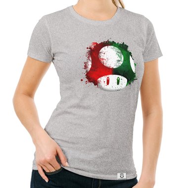 Damen T-Shirt - Super Mario - Pilz dunkelblau-rot S