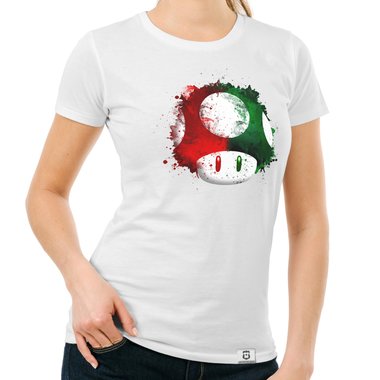 Damen T-Shirt - Super Mario - Pilz dunkelblau-rot S