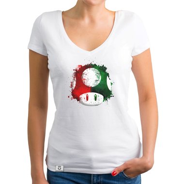 Damen T-Shirt V-Ausschnitt - Super Mario - Pilz weiss-rot XXL