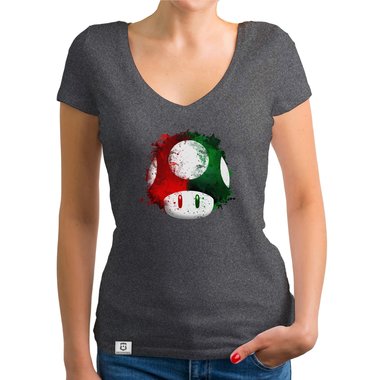 Damen T-Shirt V-Ausschnitt - Super Mario - Pilz weiss-rot XXL