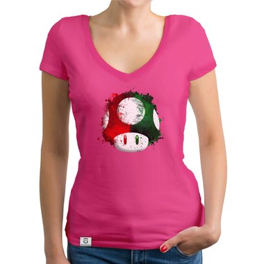 Damen T-Shirt V-Ausschnitt - Super Mario - Pilz weiss-rot XXL