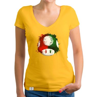 Damen T-Shirt V-Ausschnitt - Super Mario - Pilz weiss-rot XXL