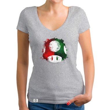 Damen T-Shirt V-Ausschnitt - Super Mario - Pilz weiss-rot XXL