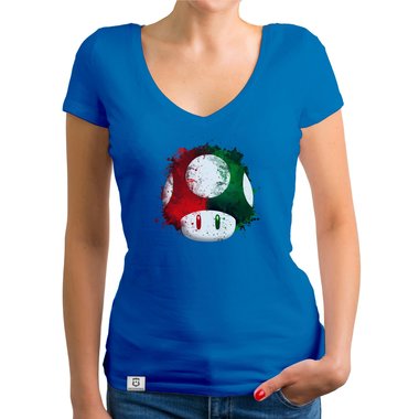 Damen T-Shirt V-Ausschnitt - Super Mario - Pilz weiss-rot XXL