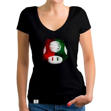 Damen T-Shirt V-Ausschnitt - Super Mario - Pilz weiss-rot XXL