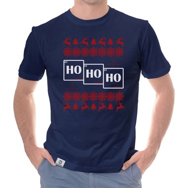 Herren T-Shirt - HO HO HO dunkelblau-weiss S