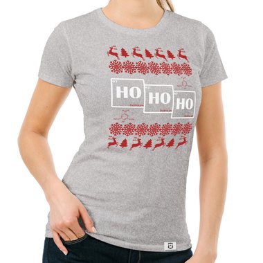 Damen T-Shirt - HO HO HO dunkelblau-weiss S