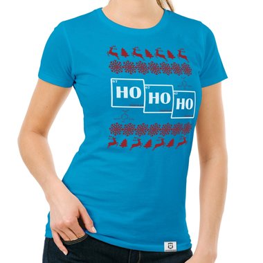 Damen T-Shirt - HO HO HO dunkelblau-weiss S