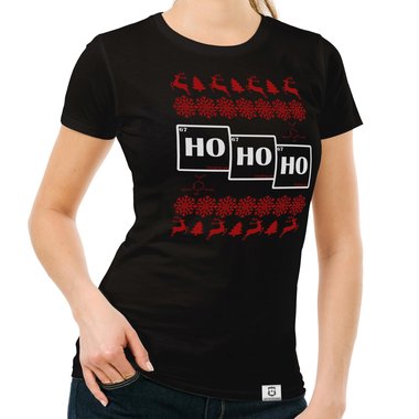 Damen T-Shirt - HO HO HO dunkelblau-weiss S