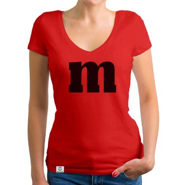 Damen T-Shirt V-Ausschnitt - M und M dunkelgrau-weiss XS