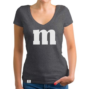 Damen T-Shirt V-Ausschnitt - M und M weiss-schwarz XXL