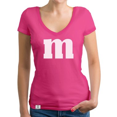 Damen T-Shirt V-Ausschnitt - M und M weiss-schwarz XXL