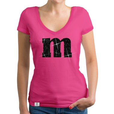 Damen T-Shirt V-Ausschnitt - M und M weiss-schwarz XXL