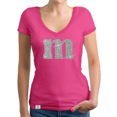 Damen T-Shirt V-Ausschnitt - M und M weiss-schwarz XXL