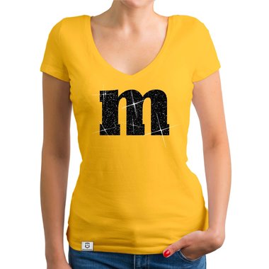 Damen T-Shirt V-Ausschnitt - M und M weiss-schwarz XXL