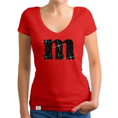 Damen T-Shirt V-Ausschnitt - M und M weiss-schwarz XXL