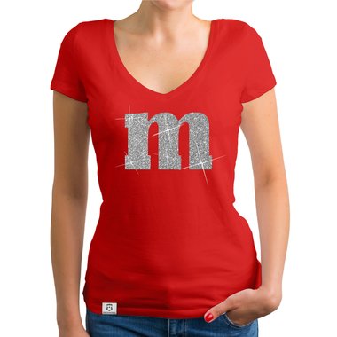 Damen T-Shirt V-Ausschnitt - M und M weiss-schwarz XXL