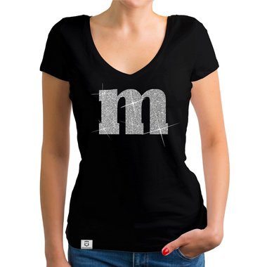 Damen T-Shirt V-Ausschnitt - M und M weiss-schwarz XXL