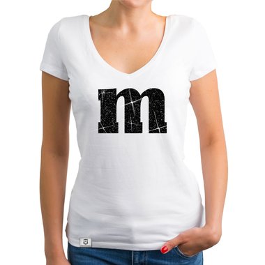 Damen T-Shirt V-Ausschnitt - M und M weiss-schwarz XXL