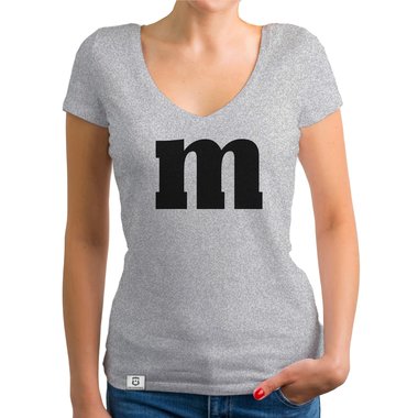 Damen T-Shirt V-Ausschnitt - M und M weiss-schwarz XXL