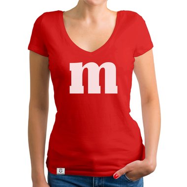 Damen T-Shirt V-Ausschnitt - M und M weiss-schwarz XXL