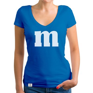Damen T-Shirt V-Ausschnitt - M und M weiss-schwarz XXL
