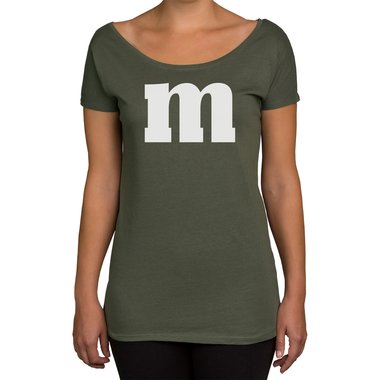 Damen T-Shirt U-Boot-Ausschnitt - M und M oliv-schwarz XS