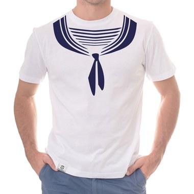 Herren T-Shirt - Matrose weiss-dunkelblau 5XL