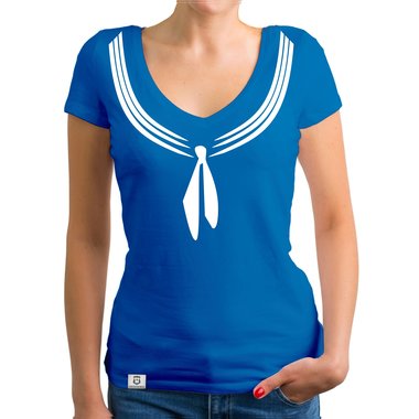 Damen T-Shirt V-Ausschnitt - Matrosin weiss-dunkelblau XXL