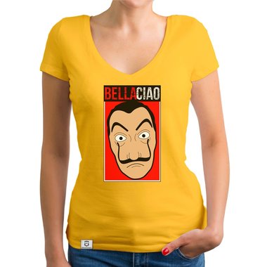 Damen T-Shirt V-Ausschnitt - Bella Ciao dunkelgrau-rot XS