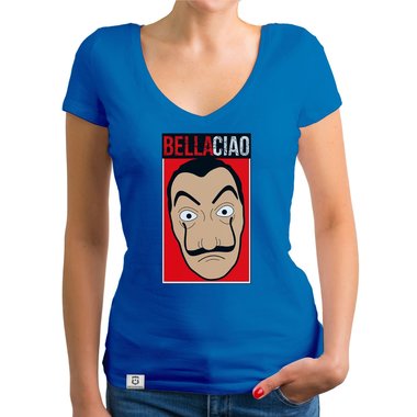 Damen T-Shirt V-Ausschnitt - Bella Ciao weiss-rot XXL