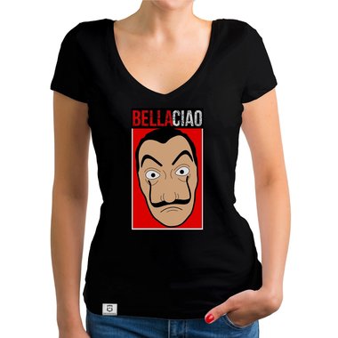 Damen T-Shirt V-Ausschnitt - Bella Ciao weiss-rot XXL