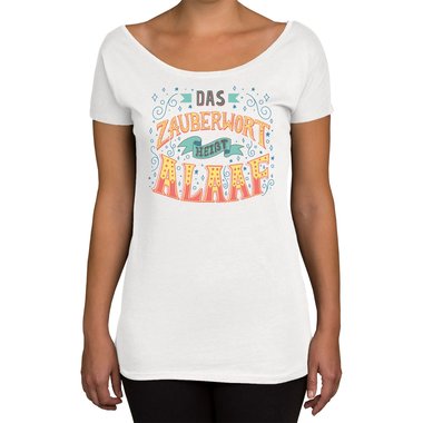 Damen T-Shirt U-Boot-Ausschnitt - Zauberwort Alaaf oliv-gelb XS