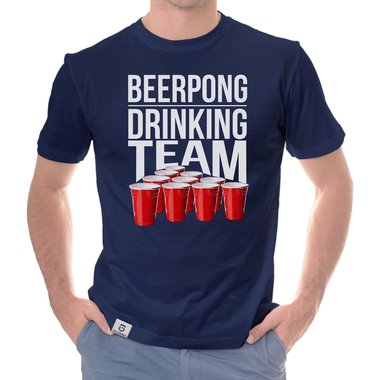 Herren T-Shirt - Beerpong Drinking Team dunkelblau-weiss S