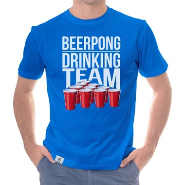 Herren T-Shirt - Beerpong Drinking Team dunkelblau-weiss S